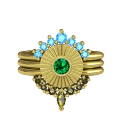 Minimal Tria Cora Yüzük - Akuamarin, yeşil kuvars ve peridot 8 ayar altın yüzük #ce1w8n