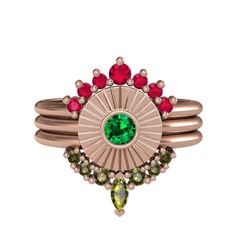 Minimal Tria Cora Yüzük - Rodolit garnet, yeşil kuvars ve peridot 18 ayar rose altın yüzük #dq9agv