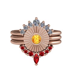 Minimal Tria Cora Yüzük - Pırlanta, sitrin ve garnet 14 ayar rose altın yüzük (0.42 karat) #f9j1ol