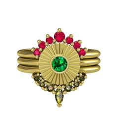 Minimal Tria Cora Yüzük - Rodolit garnet, yeşil kuvars ve peridot 14 ayar altın yüzük #i1yje8