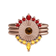 Minimal Tria Cora Yüzük - Garnet, dumanlı kuvars ve sitrin 18 ayar rose altın yüzük #i2f050