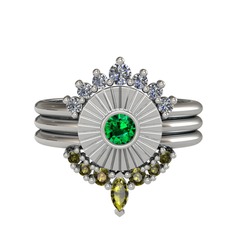 Minimal Tria Cora Yüzük - Pırlanta, yeşil kuvars ve peridot 14 ayar beyaz altın yüzük (0.42 karat) #kr0asa