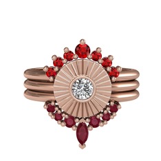 Garnet, swarovski ve kök yakut 8 ayar rose altın yüzük