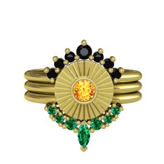 Minimal Tria Cora Yüzük - Siyah zirkon, sitrin ve yeşil kuvars 14 ayar altın yüzük #nlaati