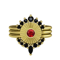 Minimal Tria Cora Yüzük - Siyah zirkon ve garnet 14 ayar altın yüzük #p0ai4z