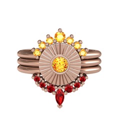 Minimal Tria Cora Yüzük - Sitrin ve garnet 14 ayar rose altın yüzük #p87inf