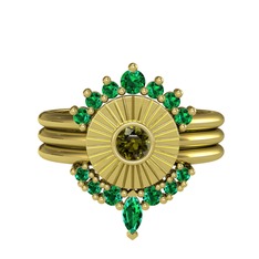 Minimal Tria Cora Yüzük - Yeşil kuvars ve peridot 18 ayar altın yüzük #y7tn42