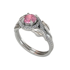 Pembe kuvars ve swarovski 18 ayar beyaz altın yüzük