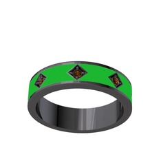 Fharsa Tamtur Yüzük - Dumanlı kuvars 925 ayar siyah rodyum kaplama gümüş yüzük (Yeşil mineli) #6lfzrm