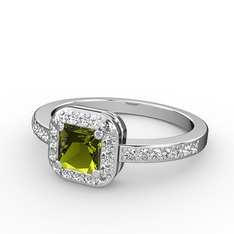 Sarette Tektaş Yüzük - Peridot ve swarovski 14 ayar beyaz altın yüzük #dskauj