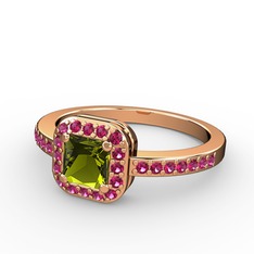 Sarette Tektaş Yüzük - Peridot ve rodolit garnet 18 ayar rose altın yüzük #ponoz4