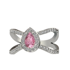 Pembe kuvars ve swarovski 925 ayar gümüş yüzük