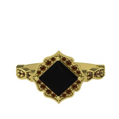 Minimal Gea Yüzük - Siyah zirkon ve dumanlı kuvars 925 ayar altın kaplama gümüş yüzük #18ls8ld