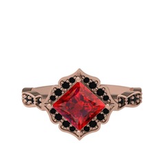 Garnet ve siyah zirkon 18 ayar rose altın yüzük