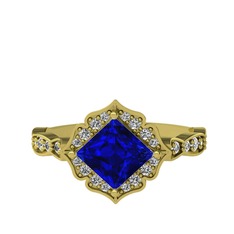Minimal Gea Yüzük - Lab safir ve swarovski 8 ayar altın yüzük #3ao82n