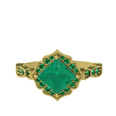 Minimal Gea Yüzük - Kök zümrüt ve yeşil kuvars 14 ayar altın yüzük #gtd3tq