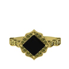 Minimal Gea Yüzük - Siyah zirkon ve peridot 18 ayar altın yüzük #id4xhp
