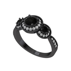 Elia Tria Yüzük - Siyah zirkon ve swarovski 925 ayar siyah rodyum kaplama gümüş yüzük #109q7da