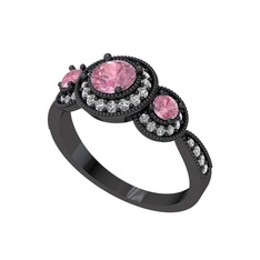 Elia Tria Yüzük - Pembe kuvars ve swarovski 925 ayar siyah rodyum kaplama gümüş yüzük #1m20odj