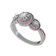 Swarovski ve pembe kuvars 18 ayar beyaz altın yüzük