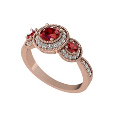 Garnet ve swarovski 925 ayar rose altın kaplama gümüş yüzük