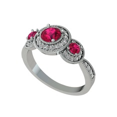 Rodolit garnet ve swarovski 18 ayar beyaz altın yüzük