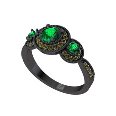 Elia Tria Yüzük - Yeşil kuvars ve peridot 925 ayar siyah rodyum kaplama gümüş yüzük #l10owp