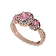 Elia Tria Yüzük - Pembe kuvars ve swarovski 14 ayar rose altın yüzük #qdnpfn