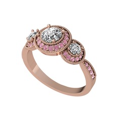 Elia Tria Yüzük - Swarovski ve pembe kuvars 8 ayar rose altın yüzük #sxjagc