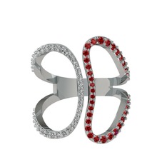 Duo Yüzük - Swarovski ve garnet 14 ayar beyaz altın yüzük #1atvlxj