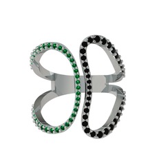 Duo Yüzük - Yeşil kuvars ve siyah zirkon 925 ayar gümüş yüzük #3w6p0m