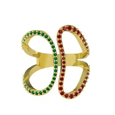 Duo Yüzük - Yeşil kuvars ve garnet 8 ayar altın yüzük #6rrklz