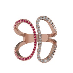 Duo Yüzük - Rodolit garnet ve swarovski 14 ayar rose altın yüzük #9u2rqu