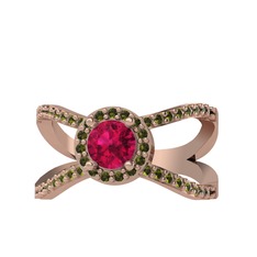 Rodolit garnet ve peridot 8 ayar rose altın yüzük