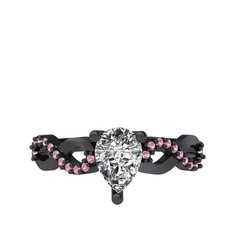 Fern Sonsuzluk Yüzük - Swarovski ve pembe kuvars 925 ayar siyah rodyum kaplama gümüş yüzük #2xtjur