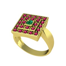 Daria Yüzük - Yeşil kuvars ve rodolit garnet 8 ayar altın yüzük #13mbalj