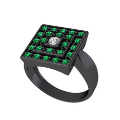 Daria Yüzük - Swarovski ve yeşil kuvars 925 ayar siyah rodyum kaplama gümüş yüzük #1ldpnno