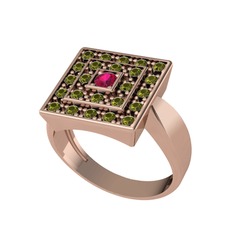 Rodolit garnet ve peridot 18 ayar rose altın yüzük