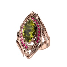 Peridot ve rodolit garnet 18 ayar rose altın yüzük