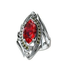 Garnet ve peridot 18 ayar beyaz altın yüzük