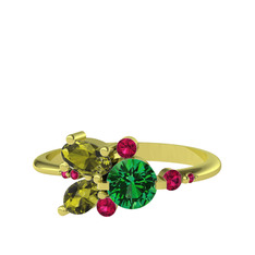 Binx Yüzük - Yeşil kuvars, peridot ve rodolit garnet 14 ayar altın yüzük #12pde37