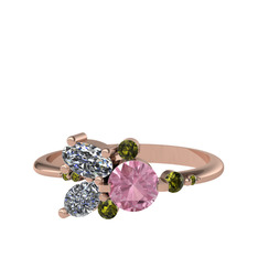 Binx Yüzük - Pembe kuvars, swarovski ve peridot 14 ayar rose altın yüzük #1bkl4w3