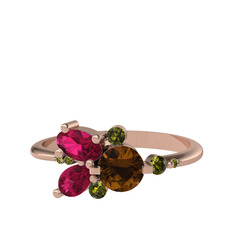 Binx Yüzük - Dumanlı kuvars, rodolit garnet ve peridot 18 ayar rose altın yüzük #1bmofhi