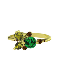 Binx Yüzük - Yeşil kuvars, peridot ve dumanlı kuvars 925 ayar altın kaplama gümüş yüzük #1fi77uk