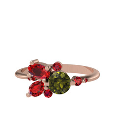 Peridot ve garnet 925 ayar rose altın kaplama gümüş yüzük