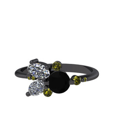 Binx Yüzük - Siyah zirkon, swarovski ve peridot 925 ayar siyah rodyum kaplama gümüş yüzük #1wmstrv