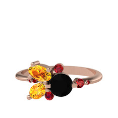 Siyah zirkon, sitrin ve garnet 925 ayar rose altın kaplama gümüş yüzük