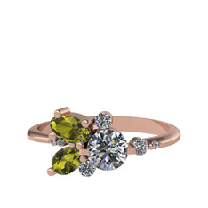 Binx Yüzük - Pırlanta, peridot ve swarovski 18 ayar rose altın yüzük (0.5 karat) #b43uii