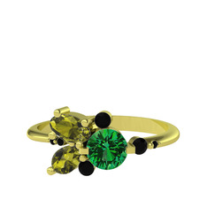 Binx Yüzük - Yeşil kuvars, peridot ve siyah zirkon 14 ayar altın yüzük #cmec3b