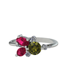 Binx Yüzük - Peridot, rodolit garnet ve swarovski 8 ayar beyaz altın yüzük #d67nqd